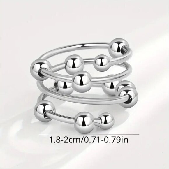 Boho Spiral Fidget and Anxiety Ring Floating Silver Tone Balls Adjustable #1362 - Picture 8 of 8